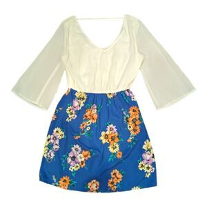 Pink Owl dress floral‎ bell sleeve mini lightweight spring S